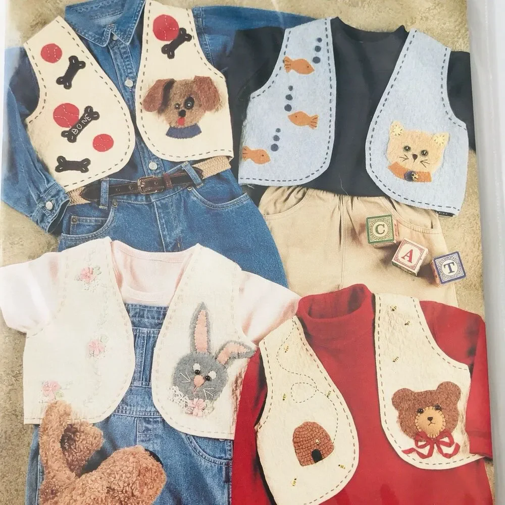 Indygo Junction FAVORITE FRIENDS Children's Animal Vest Sewing Pattern 1998